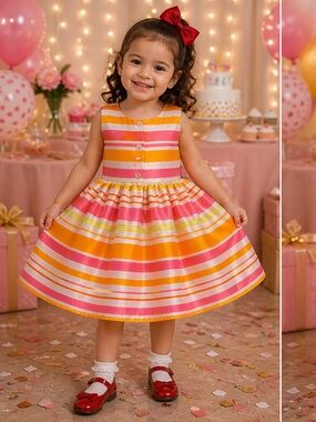 Holiday Editions Striped Dress in Pink, Orange & White 3T